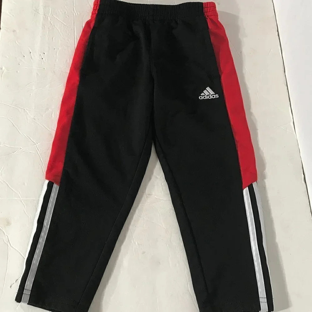ADIDAS Kids Boys Black Red Stripe Running Runner Track Workout Sweatpants Pants